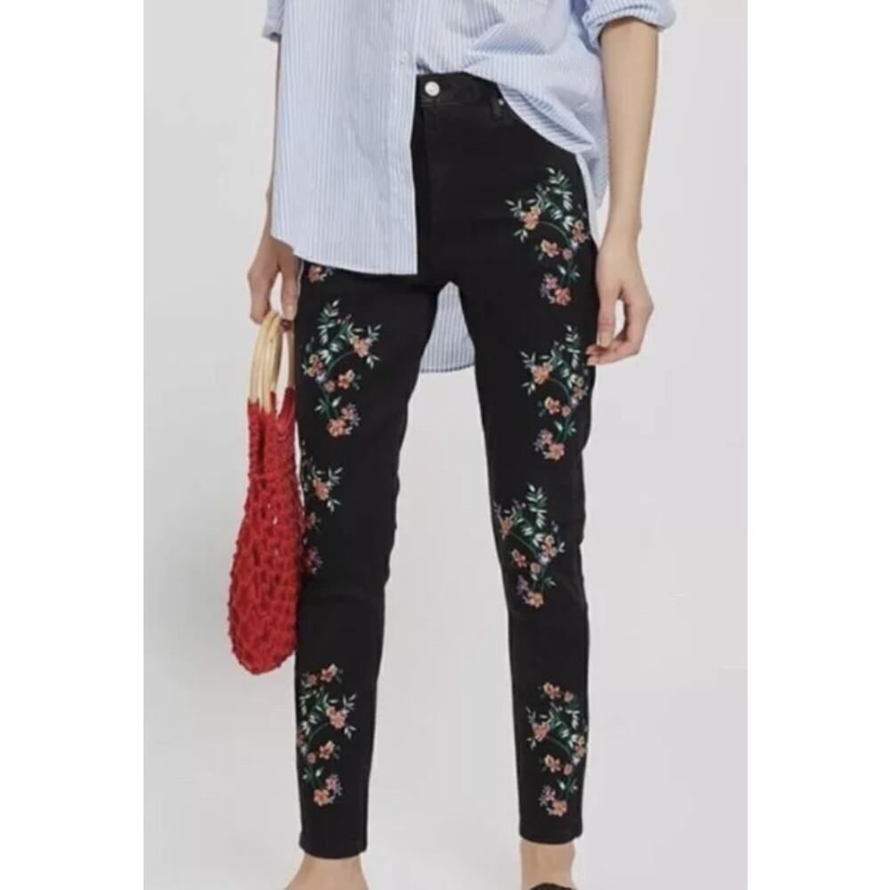 Topshop Moto Jamie Jeans womens W 26 L 30 black denim embroidered sequin skinny